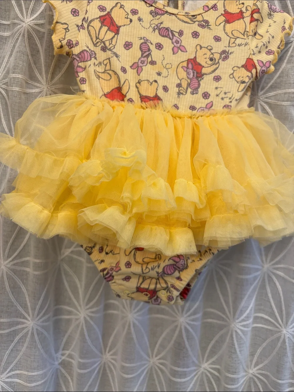Disney Baby Yellow Winnie the Pooh Floral Print Tutu Onesie